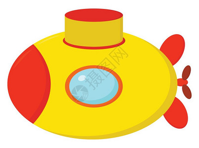 小黄侗寨一只可爱的小橙色和黄彩卡通潜艇准备攻击其他潜艇和水工具矢量彩色绘画或插图插画