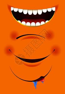 嘴笑矢量制造面部或嘴用舌头和脸颊红或牙齿元素来表示微笑或快乐和口水插画