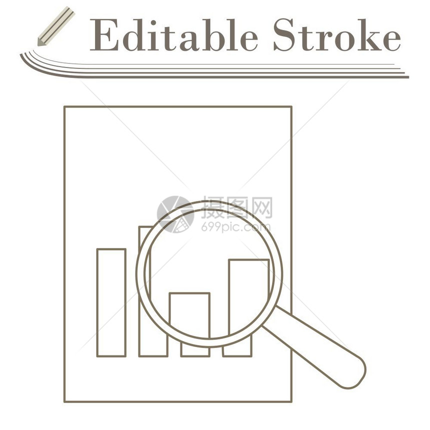 带有图表标的纸张上巨型玻璃可编辑的斯特罗克简单设计矢量说明图片