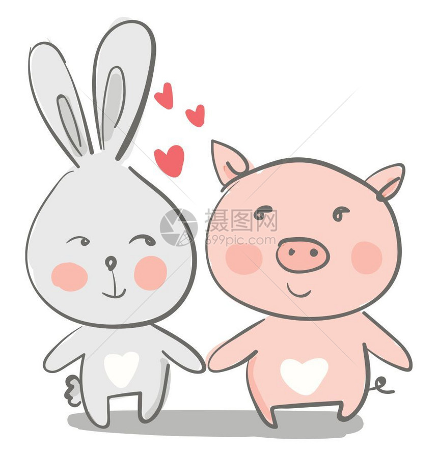 卡通可爱的兔子与猪图片