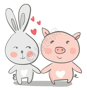 卡通可爱的兔子与猪图片