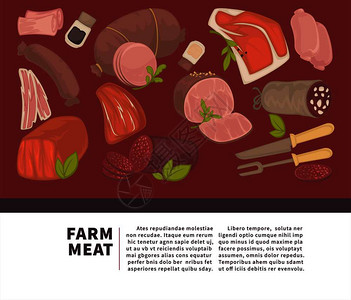 牛肉牛排海报供商店或市场销售的香肠和肉制品插画