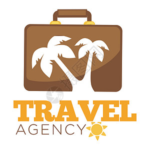 假期图标旅行社标模板手提箱和掌棕榈树旅行袋的矢量图标用于夏季海滨度假或旅游和行公司社病媒西装袋和棕榈图标背景