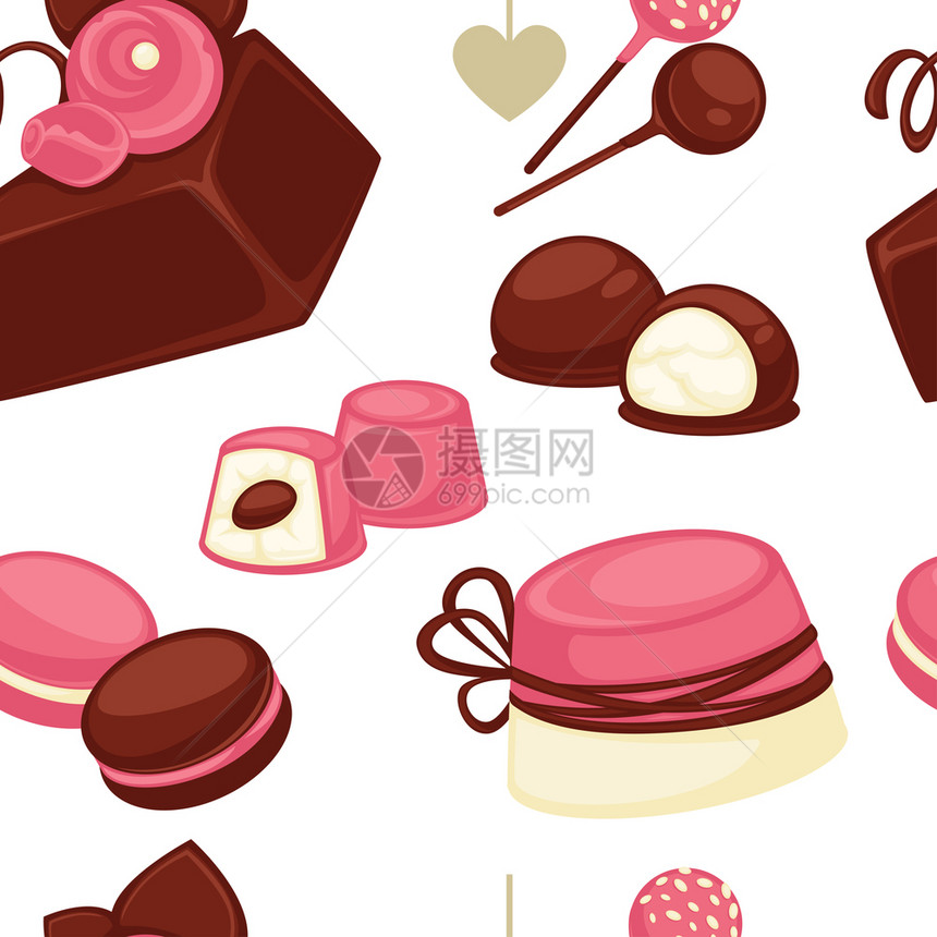 果汁和饼干巧克力棉花糖甜食无缝模式食物媒介巧克力霜冻和玻璃制品的糖果和可口味的糕点自制派和蛋糕饼干美味的巧克力食物形式媒介图片