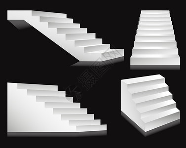 楼梯矢量楼梯或和讲台矢量3D孤立的白色楼梯设置在不同角度上被隔离用于内部设计或建造楼梯元素模板图标楼梯或和讲台背景
