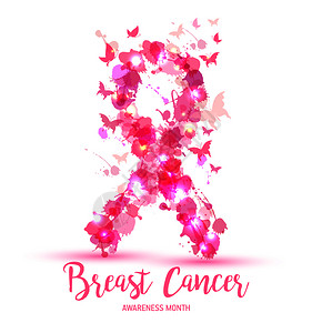 乳腺癌认识概念说明粉色丝带符号水彩斑点矢量手绘图背景图片