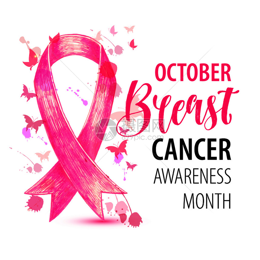 带有粉色符号丝的乳罐横幅腺癌八月提高认识图片