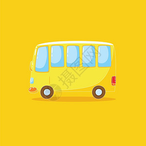 黄色公交车蓝色玻璃窗口矢量图图片