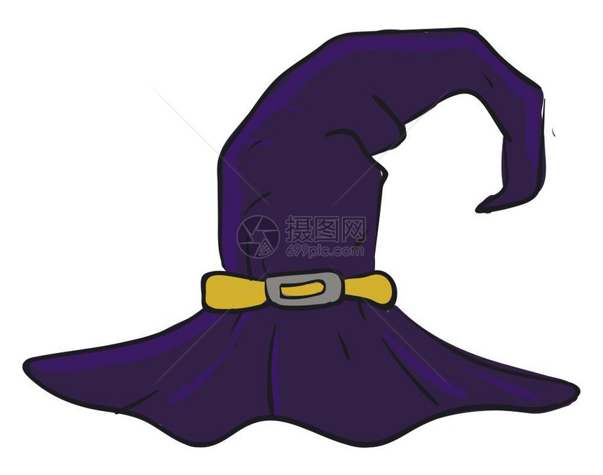 紫色彩的巫帽黄彩带其底部周围的中心有金属其底部钩形终端矢量彩色图画或插图片