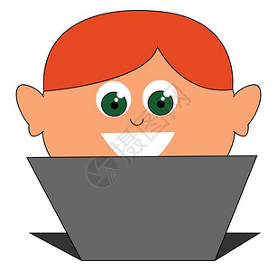 年轻天才程序员配有红发和绿眼睛矢量彩色图画或插图片