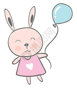 卡通可爱手拿气球的兔子矢量插图图片