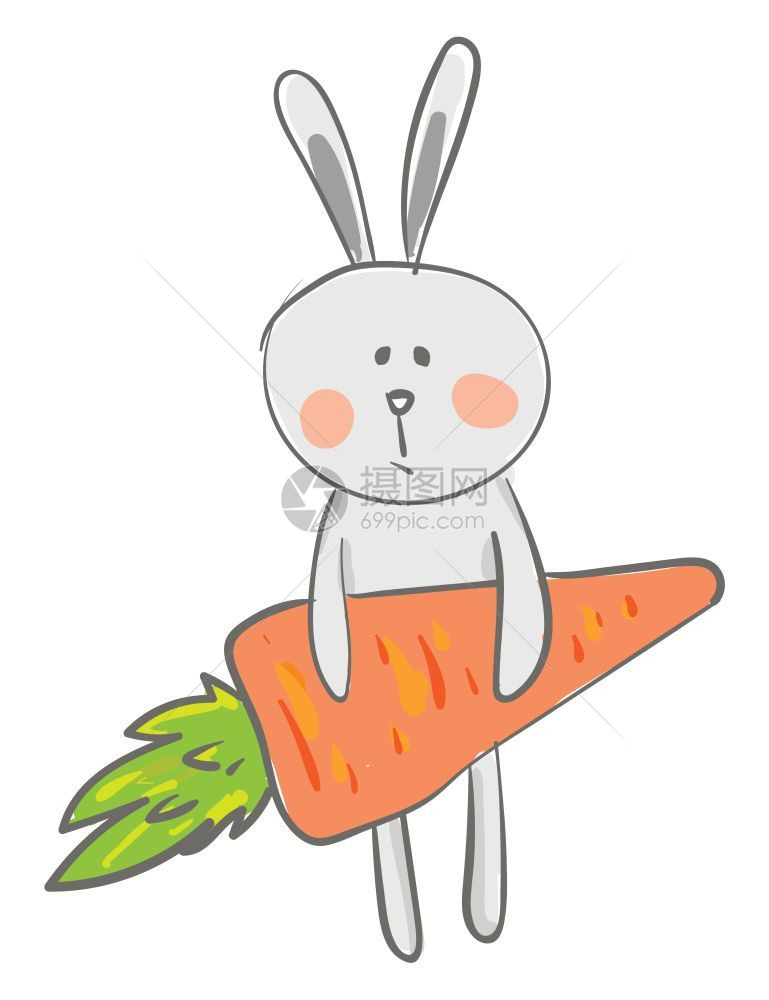 卡通可爱手拿胡萝卜兔子矢量插图图片