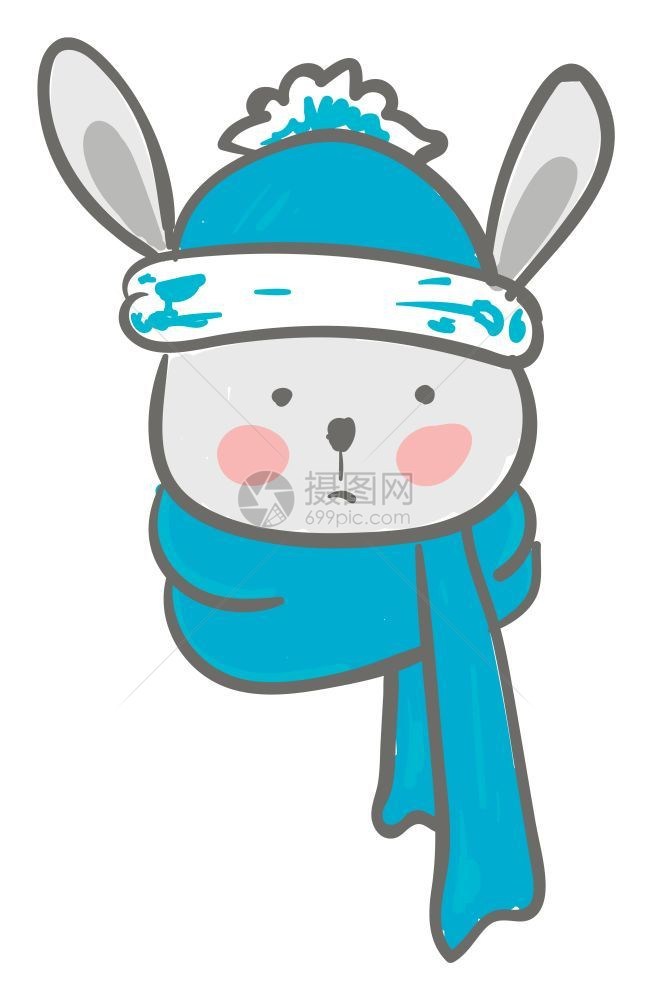 卡通可爱冬天戴帽子和围巾的兔子矢量插图图片