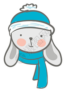卡通可爱冬天戴帽子和围巾的兔子矢量插图图片