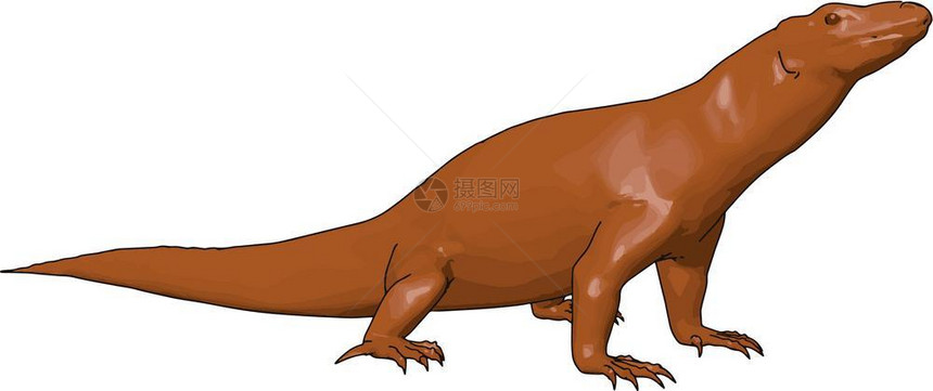 恐龙或野生爬行动物捕食长得不太大看起来非常可怕它有四条腿光滑的皮肤身体上没有毛图片