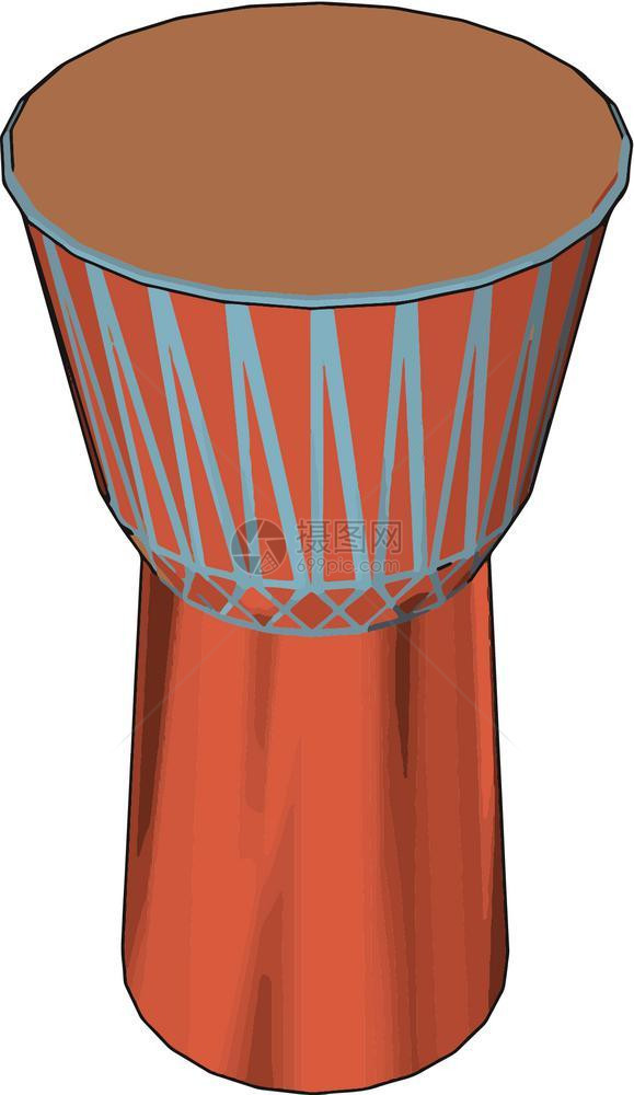 它是一个djembe或Jembe是绳子调控的皮肤覆盖高柱鼓由来自西非的赤手演奏产生各种样的声音矢量彩色图画或插图片