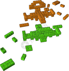 绿色和橙两个不同的彩区块分布在地板矢量颜色图画或插上图片