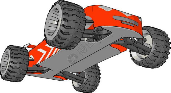 橙色汽车一辆橙色小型玩具车有四个黑色轮子乘坐的是地板矢量彩色图画或插插画