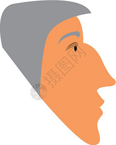 侧面灰色课桌一位老人的侧面肖像上有灰色头发向量颜图画或插插画