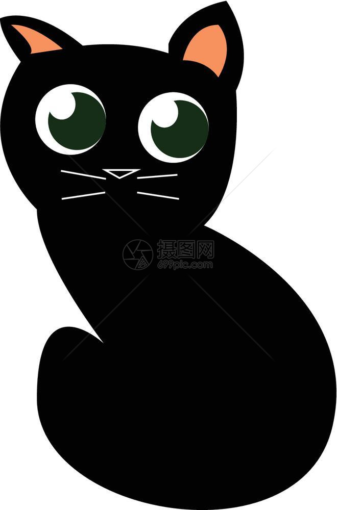 一只双眼圆的黑小猫正在寻找某种矢量颜色图画或插图片
