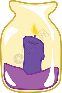 紫色蜡烛在开着的玻璃罐子矢量彩色绘画或插图中笼罩着一个紫色的蜡烛图片