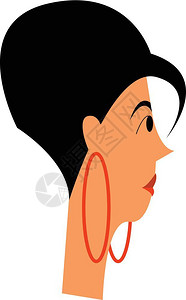 一位女士的侧面她有型的头发和角耳环矢量彩色绘画或插图图片