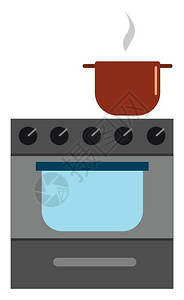 燃气炉船上有烹饪的容器矢量彩色绘画或插图背景图片