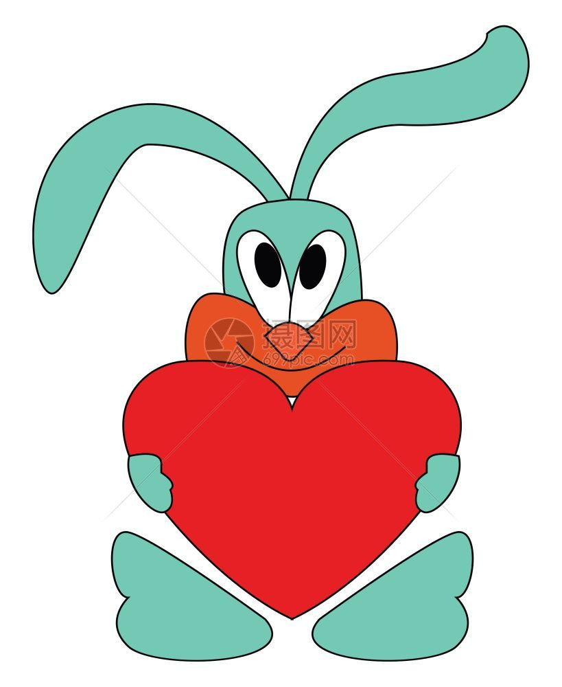 一只绿色兔子拿着大红心图片