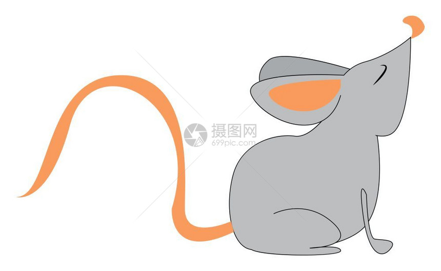 灰色的小老鼠有棕色尾巴向量彩色图画或插图片