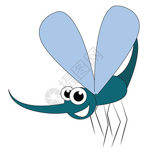 一张带大眼睛矢量彩色绘画或插图的快乐蚊子漫画图片