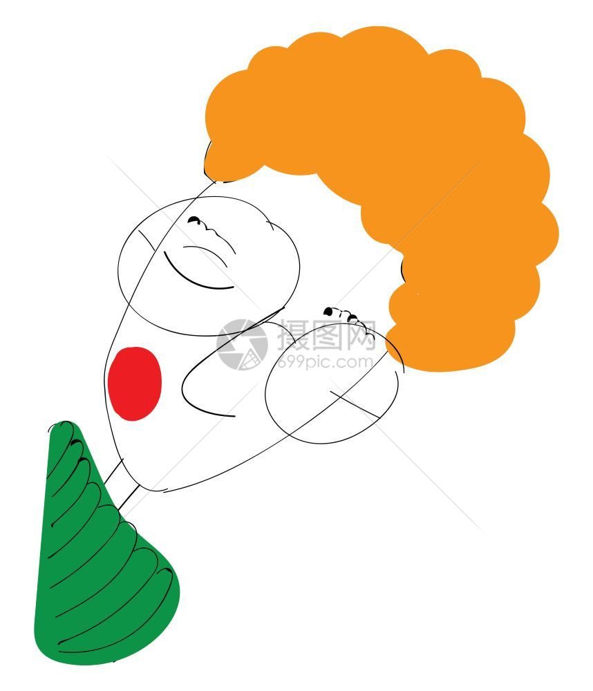 一个穿绿色衬衫橙色头发的男孩矢量插图图片