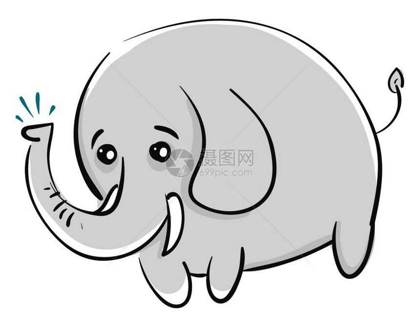 肥大象有小尾巴矢量彩色画或插图图片