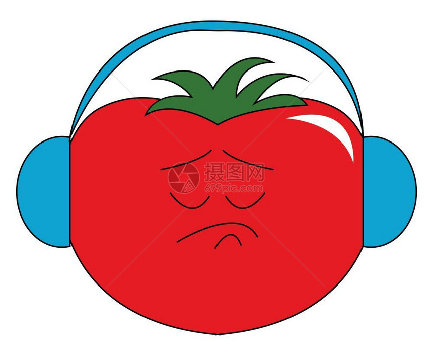 带耳机的卡通西红柿图片