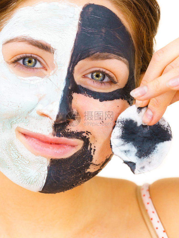 女用粘土卡波黑色面罩遮住半张脸白色罩遮住后半张白泥罩遮住后半张脸图片
