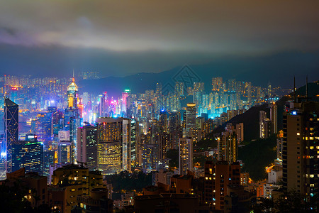 中国香港市中心城市夜景图片