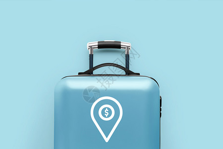 蓝色行李箱有旅行图标背景图片