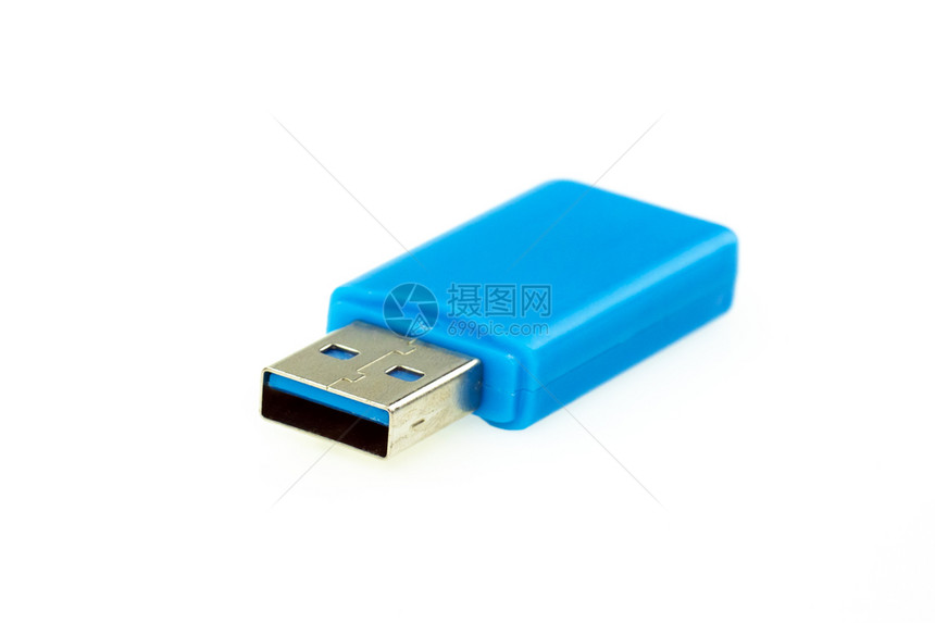 蓝色USB闪存盘的图像孤立在白色背景上计算机硬件图片
