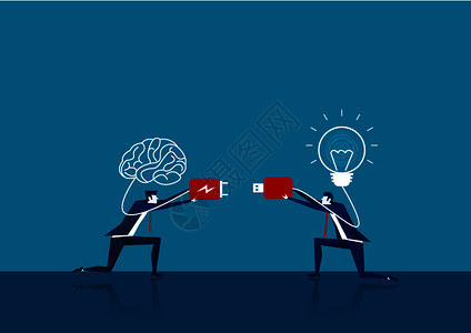 两家企业连接插头脑和灯泡构思企业矢量说明图片