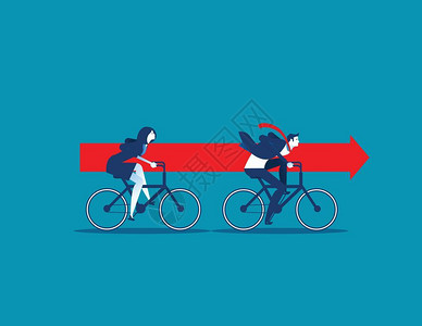 商业团队骑着自行车携带红箭概念商业矢量图片