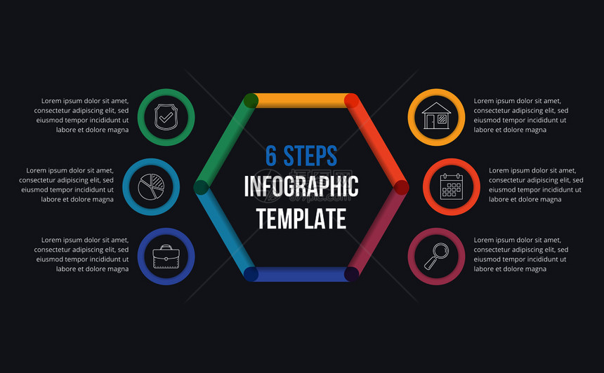 包含六个要素步骤或选项工作流程或图矢量eps10插图等六个要素矢量插图的表模板图片