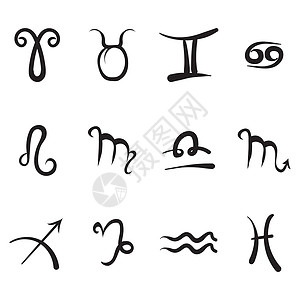 狮子座字体白色背景上的一套Zodiac图标占星符号体座元素体背景