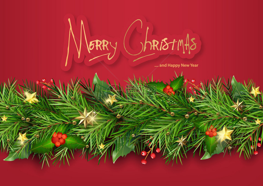 红圣诞背景和树分支图片