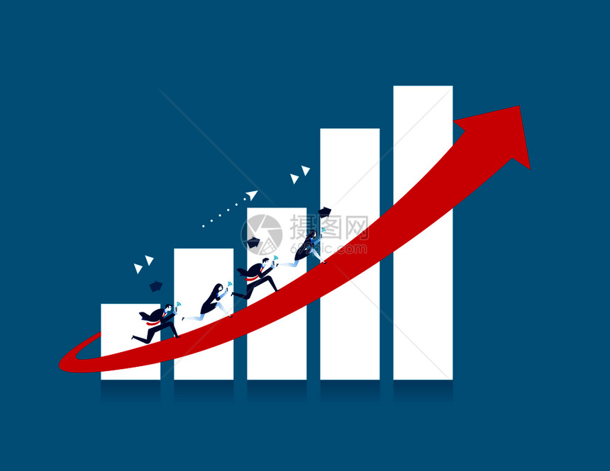商业团队在红箭下运行商业矢量说明概念图片