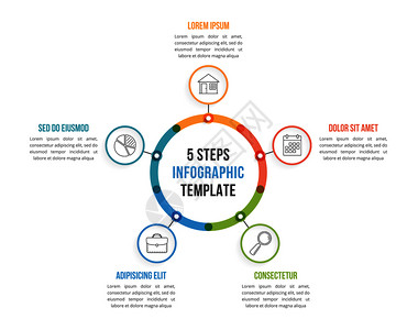 包含五个元素步骤或选项工作流程或图矢量eps10插图的圆形信息模板周期高清图片素材