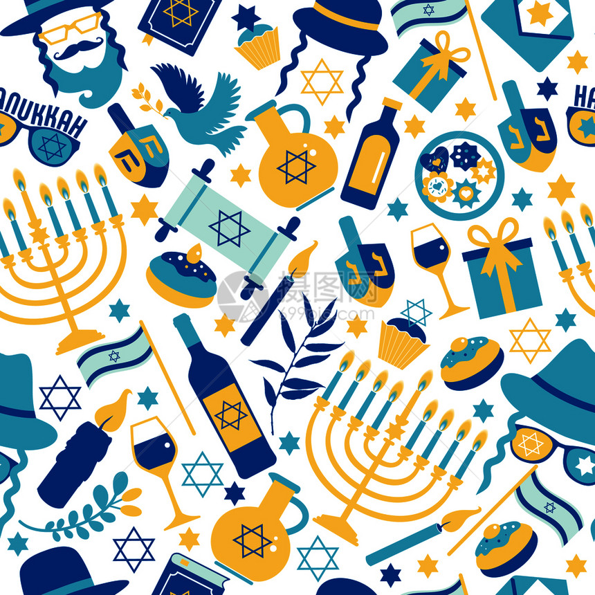 犹太节日光明节元素插画背景图片