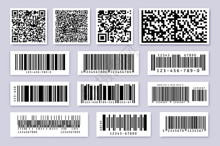 二维码名片条码标签产品条纹码徽章和工业克孤立符号矢量集产品销售货物跟踪和库存代号标签识别码产品标签条纹货物跟踪和库存编号识别码背景