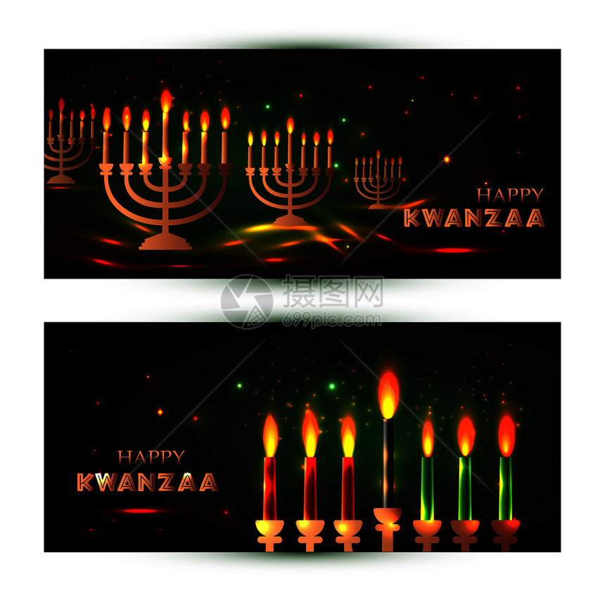 以传统彩色蜡烛和代表七原则或NguzoSaba的传统彩色蜡烛为Kwanzaa设定的横向条幅以传统彩色蜡烛为代表7原则或Nguzo图片