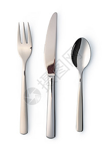 银匙和叉子餐具套装有叉子刀和勺白色背景隔离在上背景