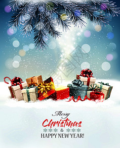 圣诞假期背景红色魔盒礼品树枝矢量图片
