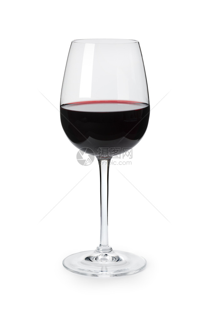 白色背景上隔绝的玻璃杯红葡萄酒图片